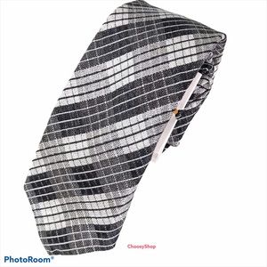 NWT Ted Baker London Black Gray White Plaid Tie